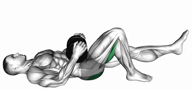덤벨 한 다리 글루트 브릿지 자세 시연