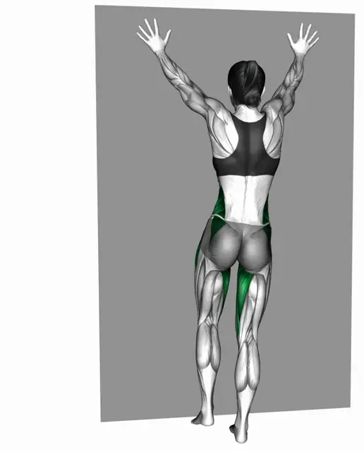 벽 잡고 사이드 글루트 레이즈 자세 시연