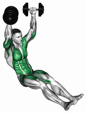 Dumbbell Seated Overhead Hold Alternate Leg Raise on Floor demo