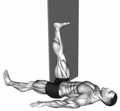 Lying Single Leg Hamstring Stretch against Wall demo