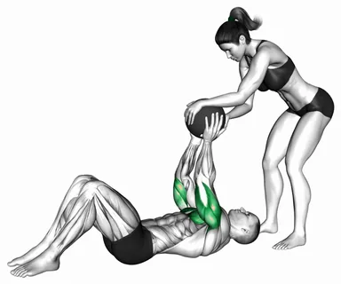 Medicine Ball Lying Floor Close Press Catch demo