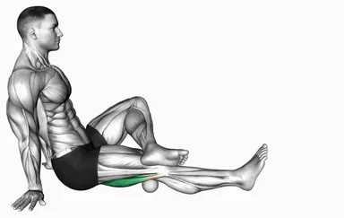 앉아 햄스트링 마사지볼 롤링 자세 시연