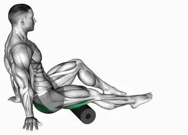Foam Roll Hamstrings and Glute Sitting on Floor demo
