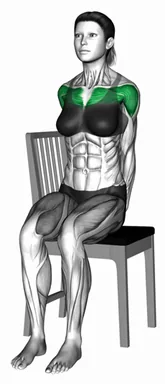 의자 뒤로 손 모아 가슴 스트레칭 자세 시연