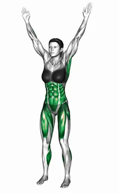 스탠딩 레그 리프트 랫풀다운 자세 시연