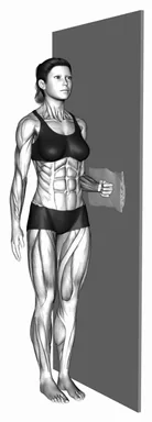 수건 스탠딩 아이소메트릭 숄더 외회전 자세 시연
